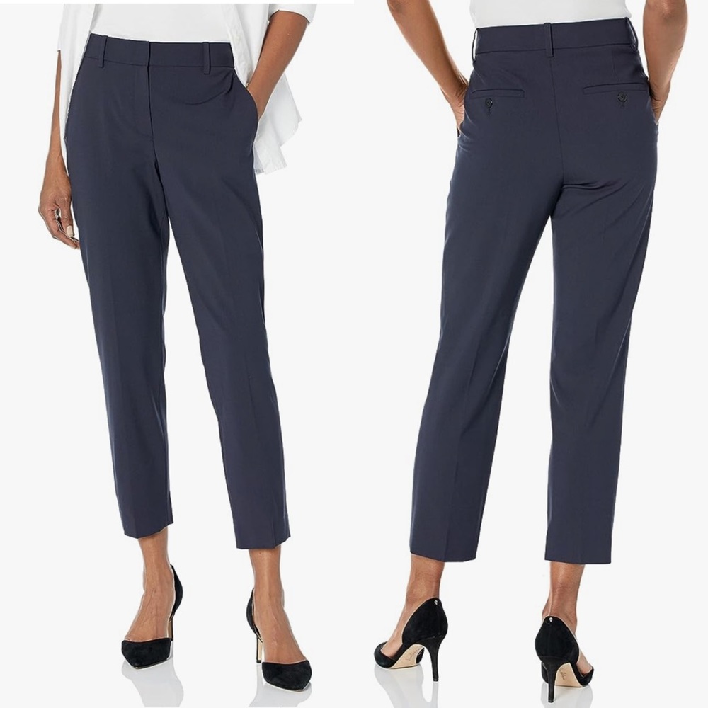 Theory Navy Wool Treeca Slim Fit Trousers size 10